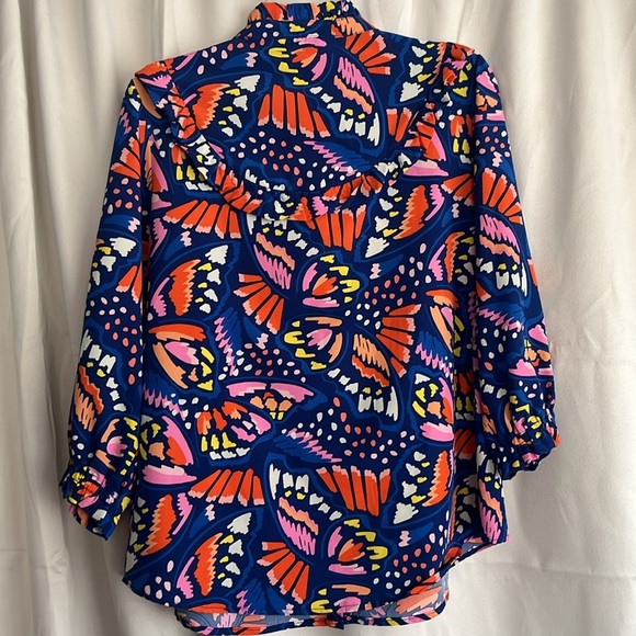 Michelle McDowell Kelly Top So Fly Blue Ruffle Button Up Size Medium - Picture 3 of 5